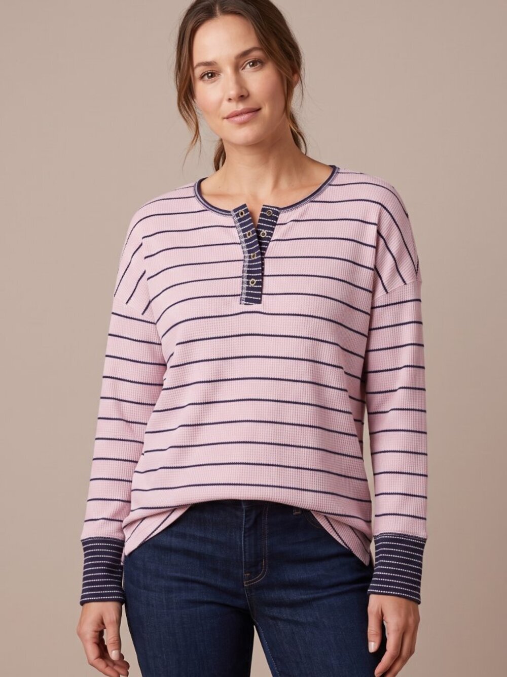 Pink & Navy Blue Knit Long Sleeve Sweater - Large
